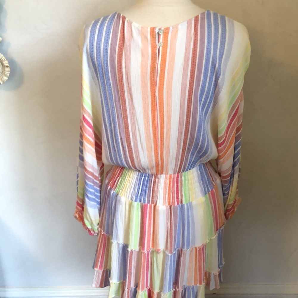 Jardin St. Macris Multi color,striped smocked,tiered mini Dress Size Medium - Picture 6 of 13